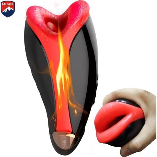MLSice Heating Deep Throat Oral Male Masturbator Vibrating Blowjob Vibrator Real Tongue Masturbation Cup Vagina Sex Toys for Man