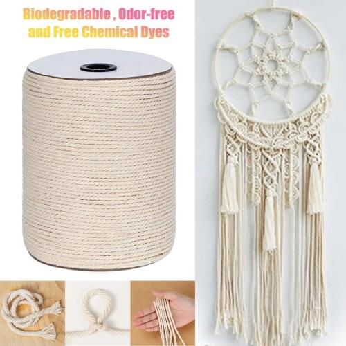 3mm x 300m Cotton Rope Multi-purpose Creative Diy Cotton Rope Strands Twisted Macrame Cotton Cord for Wall Hanging Crafts