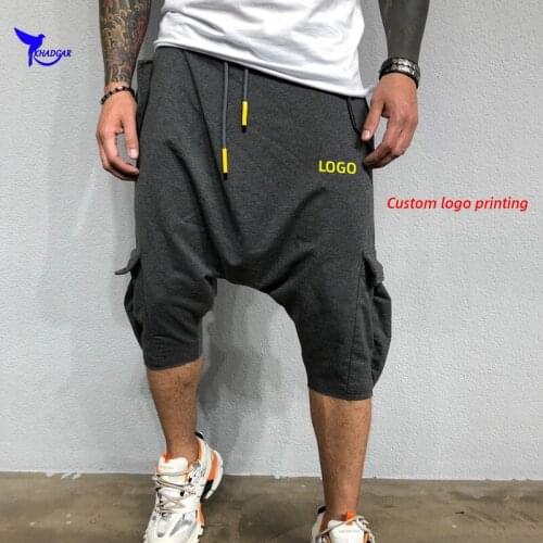 Custom LOGO Cotton 3/4 Harem Pants Men 2020 Summer Loose Hip Hop Capris Running Tapered Trousers Gym Jogging Cropped Hip Pants