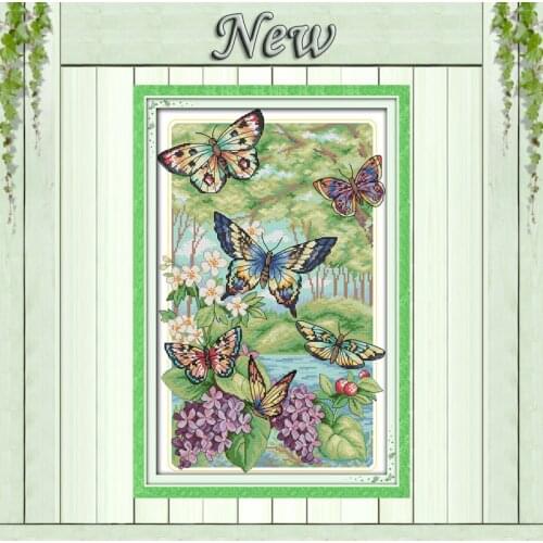 Colorful Butterflies fly in the forest painting counted print on canvas Cross Stitch kits DMC11CT 14CT needlework Sets embroider