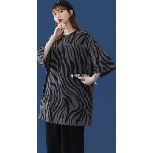 KULIQI Summer Breathable Leopard Printed Women Short Sleeve Cotton T-shirts DT111 Swag Style Loose Tees for Girls