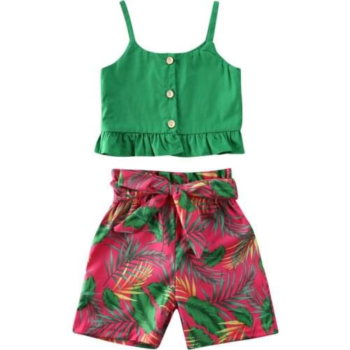 Citgeett Summer Kids Baby Girl Green Clothes Floral Outfits Ruffle Top Bowknot Dress Skirts Sunsuit Set