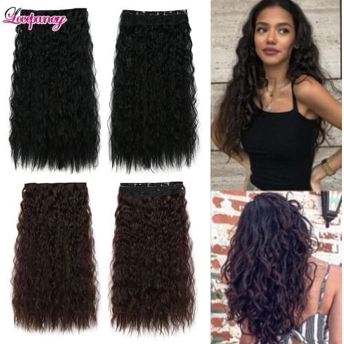 Lovepancy Synthetic Fake Hair Clip Curly Natural Hair Extensions One Piece 5 Clips On Corn Wave Long Wavy Clip-On Hair Bug Grey