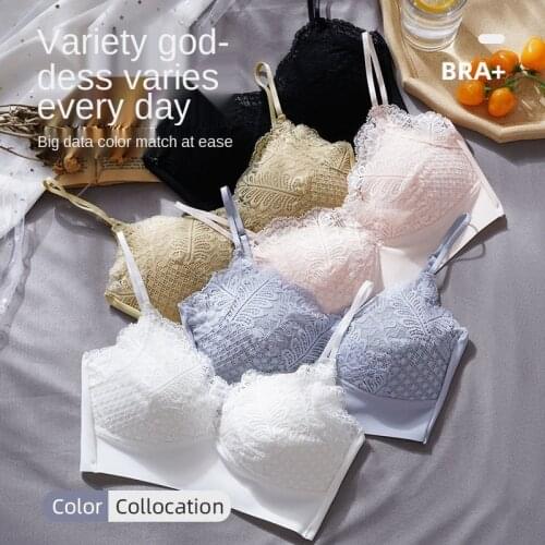 MiiOW Underwear Female Small Chest Gathered French Lace Beautiful Back Bra Without Steel Ring Girl Student Summer Thin Sling
