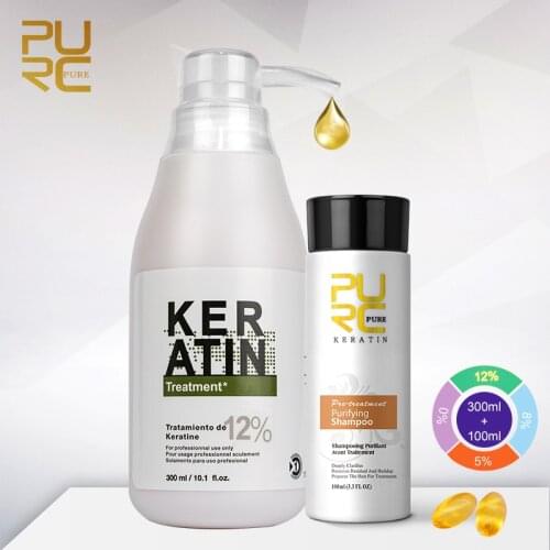 New PURC Brazilian keratin 12% formalin 300ml keratin treatment&100ml purifying shampoo hair straightening hair treatment set