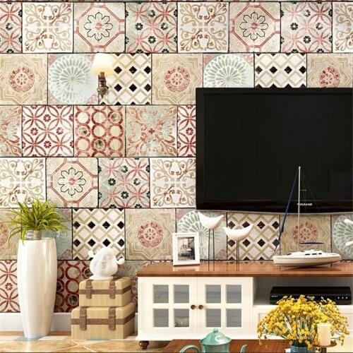 Papier peint Bohemian style wallpaper Southeast Asia Thai style national style waterproof imitation tile Mediterranean wallpaper