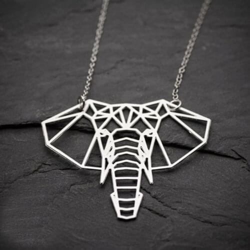 Elephant necklace, origami elephant animal pendant, geometric necklace, elephant silver