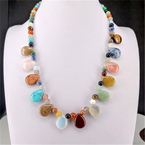 1PCS Fashion Women Natural Stone Necklace Green Turquoises Crystal Quartz Female Sweater Chain Jewelry Pendant Necklaces
