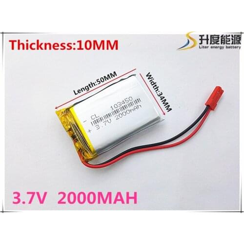 Polymer battery 2000 mah 3.7V 103450 smart home MP3 speakers Li-ion battery for dvr,GPS,mp3,mp4,cell phone,speaker
