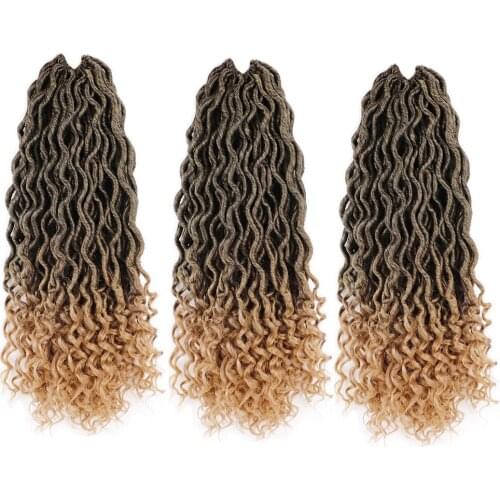 Prettyplus Goddess Faux Locs Curly Crochet Braid 20" Ombre Braids Extensions Synthetic Crochet Hair for Black Women 24roots/pack