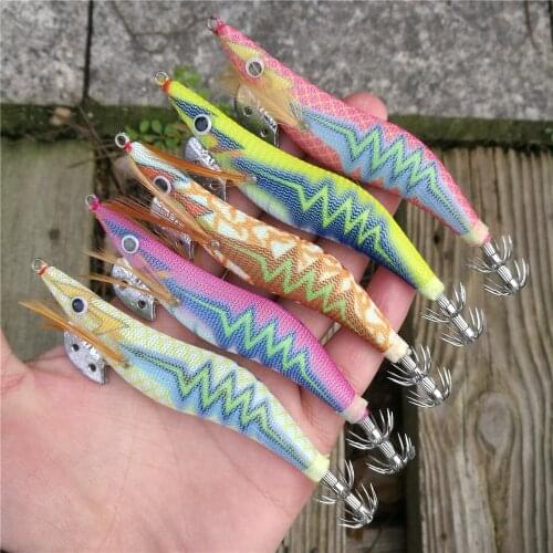 10Pcs 2.5# 3.0# 3.5# 4.0# Squid Hook Artificial Wood Shrimp Lure Squid Jig Luminous Octopus Cuttlefish Lure Pesca Fishing Tackle