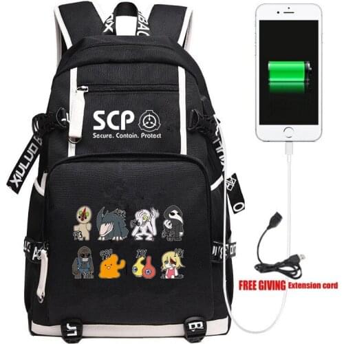 SCP Special Containment Procedures Foundation USB Backpack Travel Shoulder Laptop Bags Cosplay Kids Teens Student Bookbag Gift