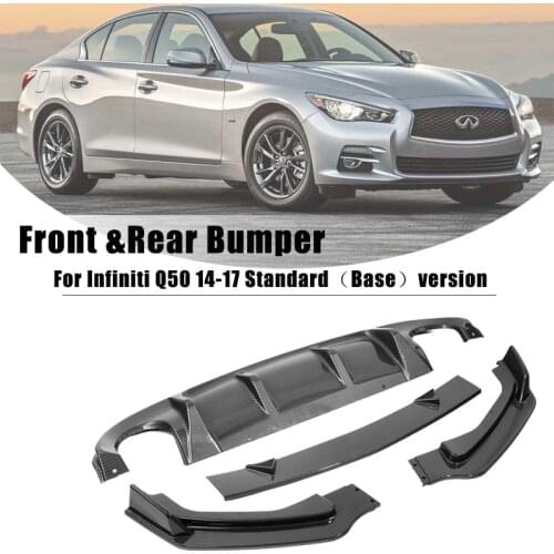 Front Bumper Lip Spoiler + Rear Bumper Diffuser For Infiniti Q50 14-17 Carbon Fiber Bumper Lip Diffuser Splitter Cover Protector
