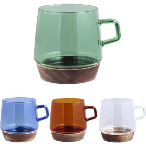 Nordic Glass Cup With Acacia Wood Delicate Bottom Heat-resistant Durable High Borosilicate Wine Glasses Colored Milk Superb