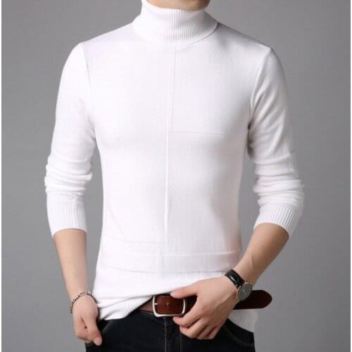 Turtleneck Sweater Men Knitting Pullovers Casual Male Sweaters Fashion Slim Mens Clothing Classic Lattice Solid Pullovers White
