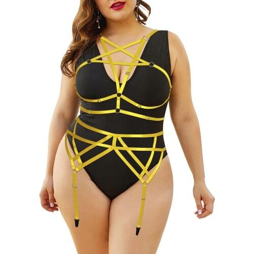 Pentagram Tops Plump Women Fetish Chest Bondage Harness Plus Size Lingerie Set Harajuku Sexy Body Cage Bra Goth Suspenders Belt