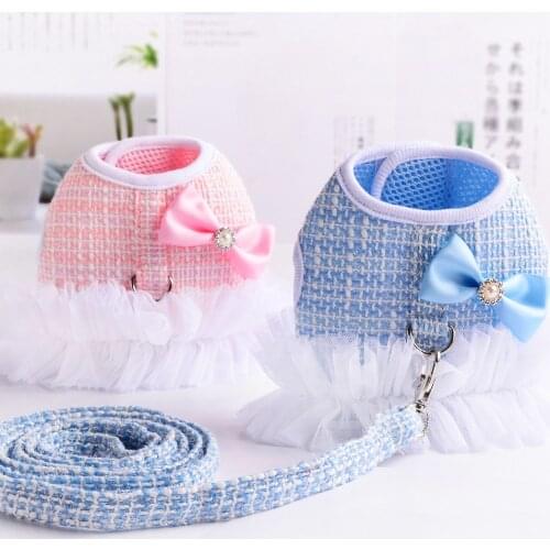 NEW Autumn Dog Harness Tweed Princess Pet Cat Harness Leash Set Breathable Tutu Dress Harness for Small Medium Pet S M L