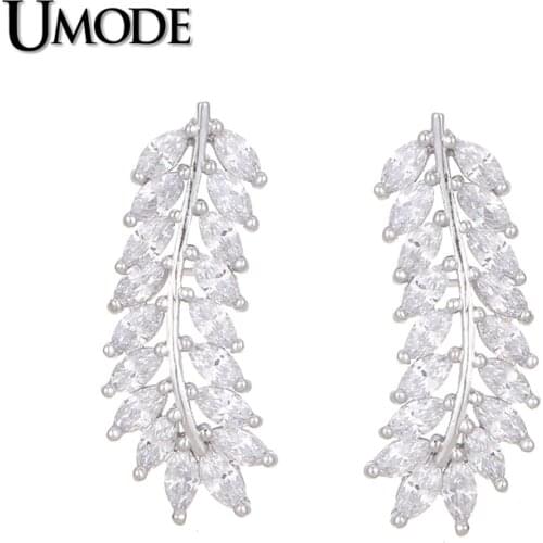 UMODE Top quality Pure AAA CZ Cubic Zirconia Stone fashion Leaves Stud Earrings Birthday Gift Jewelry UE0700
