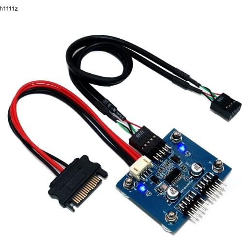 Cable USB 9Pin Motherboard Header Splitter HUB 1 to 2 Extension Cable Adapter 9-Pin Connectors with SATA Power Cable Magnet Foot