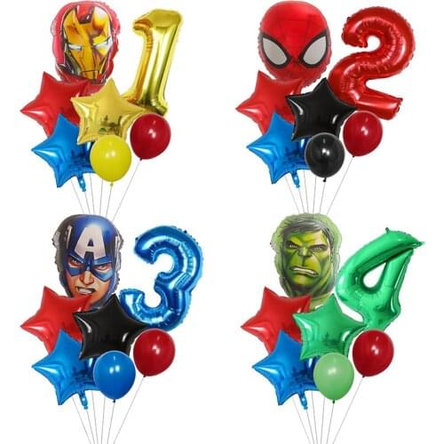7pcs/Set Avenger Captain America Hulk Spider Iron Superhero Balloons 30inch Number Globos Birthday Party Decorations Kids Toys