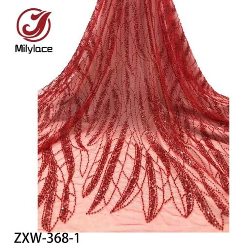 Embroidered French Tulle Lace Fabric with Sequins and Stones Light Mesh Net Lace Fabric for Wedding 5Yards/Lot ZXW-368