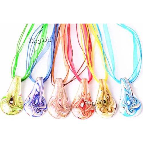 Yingwu 12pcs/Box Inner Flower Lampwork Pendants Necklace Water Drop Women Charms For Jewelry Making Gold Sand Mixed Colors