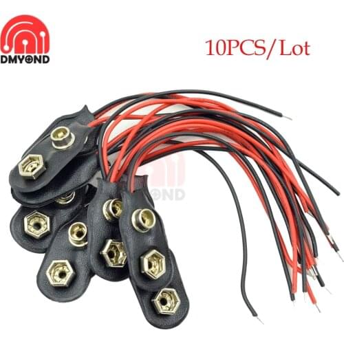 10PCS I Type 9V Clip-on Battery Connector Faux Leather Shell 2 Wired 9 Volt Battery Clip Connector Battery Holder For Arduino