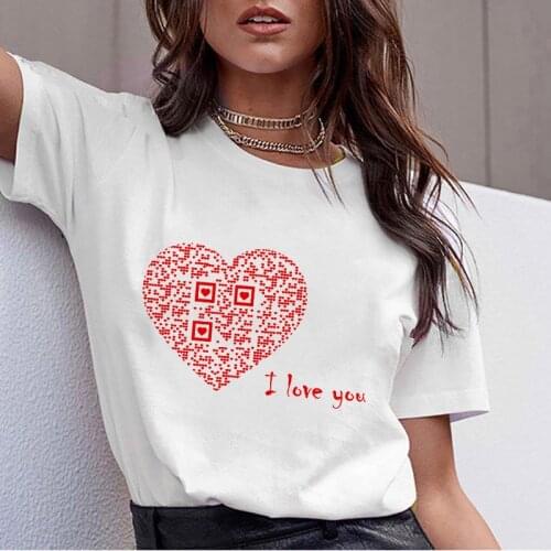 Female T-shirt Love QR Code Graphics t shirt Women Clothes Casual T shirt Short Sleeve Fashion tee shirt femme Oversize 3XL