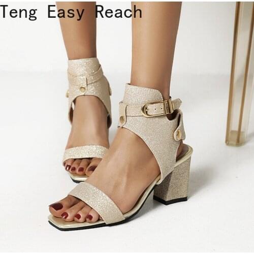 Woman Summer Rome Sandals Women High Heels Shoes Open-toed Ladies Fashion Party Buckle Strap Wedding Sandals golden black