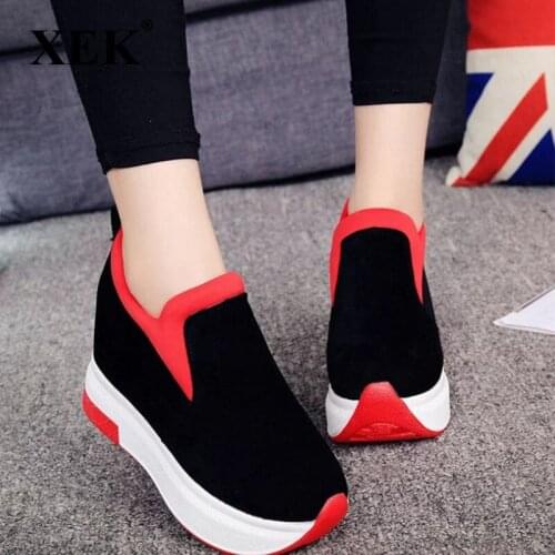XEK 2018 Women Increased Shoes Women Fashion Platform Loafers Printed Casual Shoes Woman Wedges Shoes Breathable ZLL300