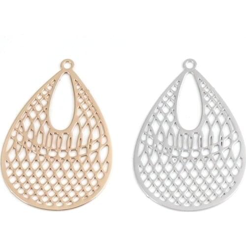 DoreenBeads Fashion Copper Filigree Stamping Pendants Gold Silver Color Drop Hollow Jewelry DIY Charms 3.1cm x 2.1cm, 10 PCs