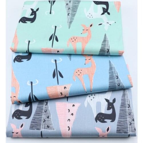 Nordic Cartoon Fawn 100% Cotton Sewing Twill Fabric For Baby, Quilt Sleeping Bag Child Fabric DIY Handmade Cloth