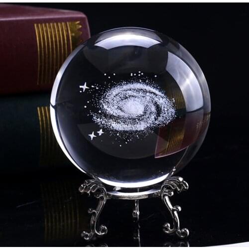 60mm Crystal Ball Planet 3D Solar System Laser Engraved Dandelion Elk LED Light Support Miniature Astronomy Ornament Child Gifts
