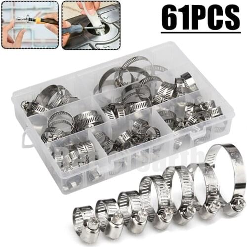 61pcs 8-38mm hose clamp adjustable worm gear hose clip set fuel hose clamp for water pipe plumbing automotive mechanical