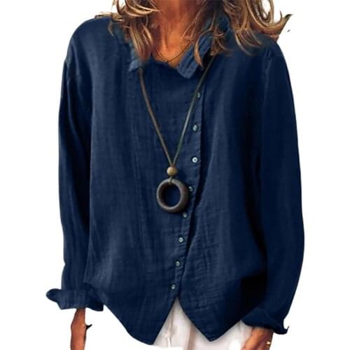 Blouse Women Solid Color Long Sleeve Irregular Single-breasted Cotton Linen Shirt Blouse Women Summer Blouse Ladies Shirt Female
