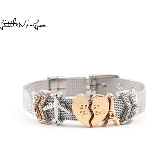 Stainless steel Mesh Strap Best friend Bracelet Adjustable heart Charm wrap friendship bracelets & bangles for women jewelry