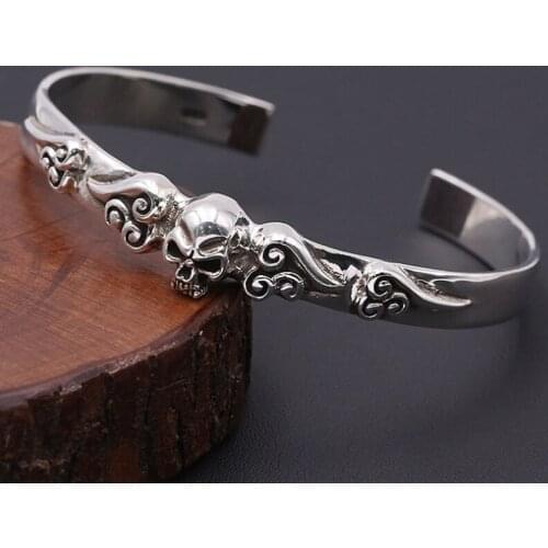 Solid 925 Sterling Silver skull Women Men Retro Cuff Bangle Bracelet jewelry A4726