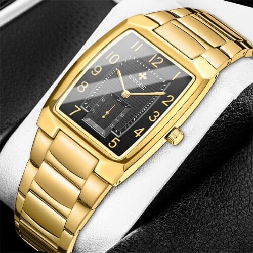 2021 Fashion WWOOR Square Watches For Men WristWatch Luxury Gold Black Stainless Steel Waterproof Quartz Clock Relogio Masculino