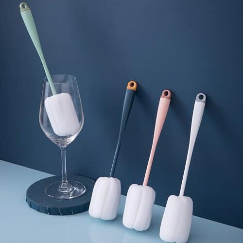 2PCS Home Cleaning Stain Removal Long Handle Small Waist Sponge Cup Brush Insulation Glass Brush Milk Bottle Brush