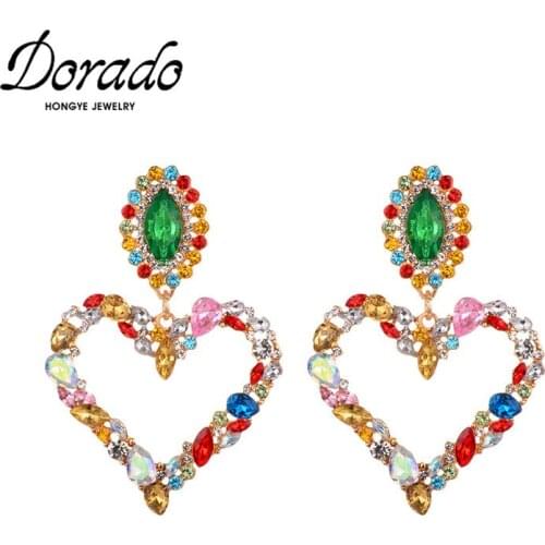 Dorado New Retro Colorful Crystal Big Hollow Heart Drop Earrings For Women Girl Party Metal Brincos Jewelry Bijoux Accessories