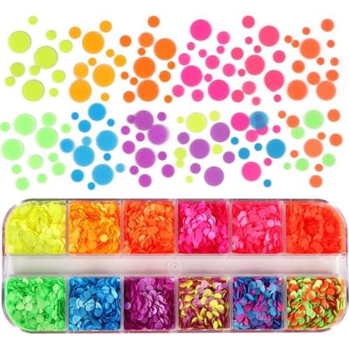 Fluorescence Round Shape Glitter Flakes For Manicure Neon Mixed Size Colorful Nail Sequins Gel Acrylic Nail Accessories RK140146