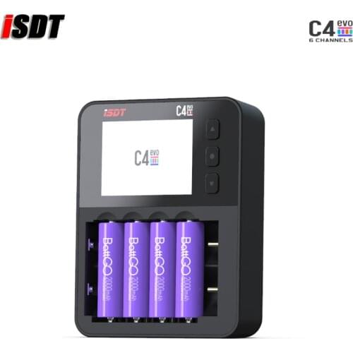 ISDT C4 EVO Smart Battery Charger with Type-C QC3.0 Output for AA AAA Li-ion Battery with IPS Display Screen and Fire Prevention