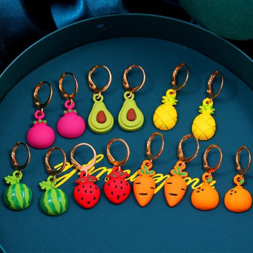 JUST FEEL 3 Pcs/Set Alloy Butterfly Enamel Fruit Orange Strawberry Drop Earrings Watermelon Carrot Earrings Sweet Cute Jewelry