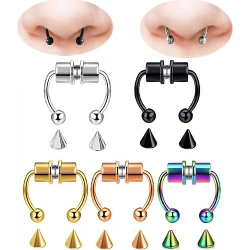 2021 New Fake Piercing Nose Ring Alloy Nose Piercing Hoop Septum Rings For Women Jewelry Gifts Fashion Magnetic Fake Piercing