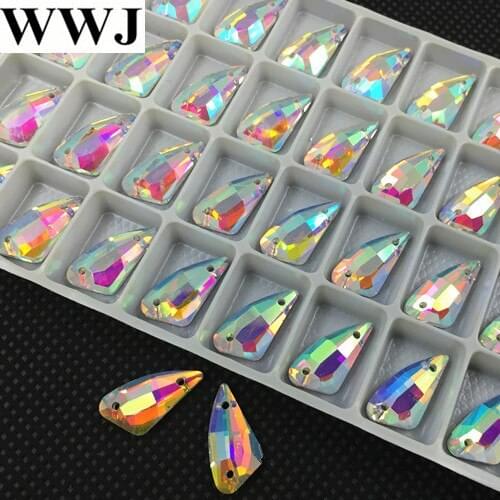 Crystal Clear AB Color Pepper Shape Glass Crystal Sew On Stone Flatback Sewing Jewelry Beads Making 9x17,12x23mm