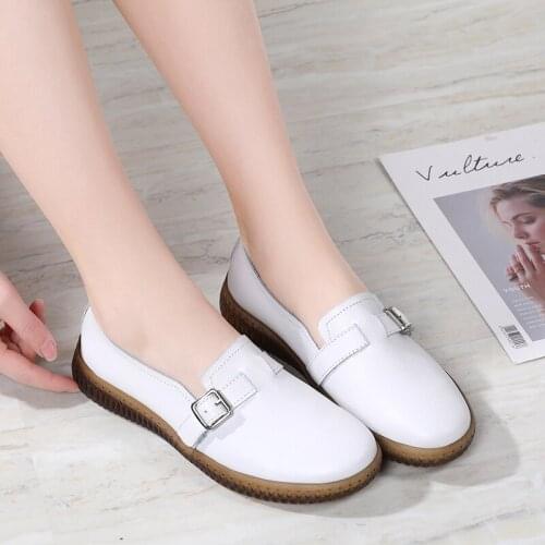 Spring Autumn Women Loafers Flats Lady Slip on White Genuine Leather Moccasins Casual Female Shoes Zapatos De Mujer