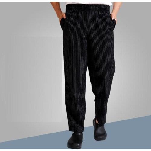 S-3XL Black Striped Quality Chefpants For Men Kitchen Hotel Coffee Shop Checkered Overalls Work Trousers Chefwear Free Shipping