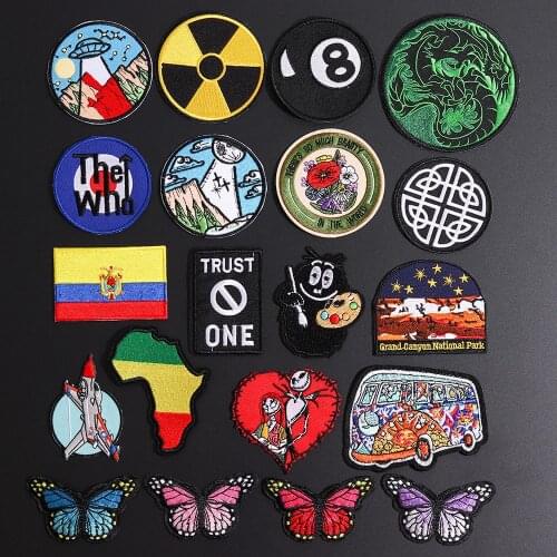 UFO Flower Bus Patches for Clothes Accessories 3D Embroidered Butterfly Dragon Animal Appliues Punk Letter Badges Clothing Decor