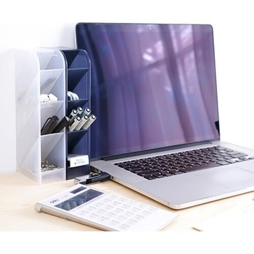 Kawaii 4 Gird Desktop Organizer Pen Holder Free Sticker Desk Makeups Pencil Storage Stand Box School Office Stationery