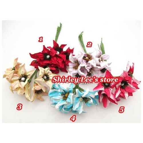 NEW ARRIVAL !!! 150 bunches=900pcs (2.5cm) Mulberry Paper Flowers for scrapbooking, Mix 5 Colors